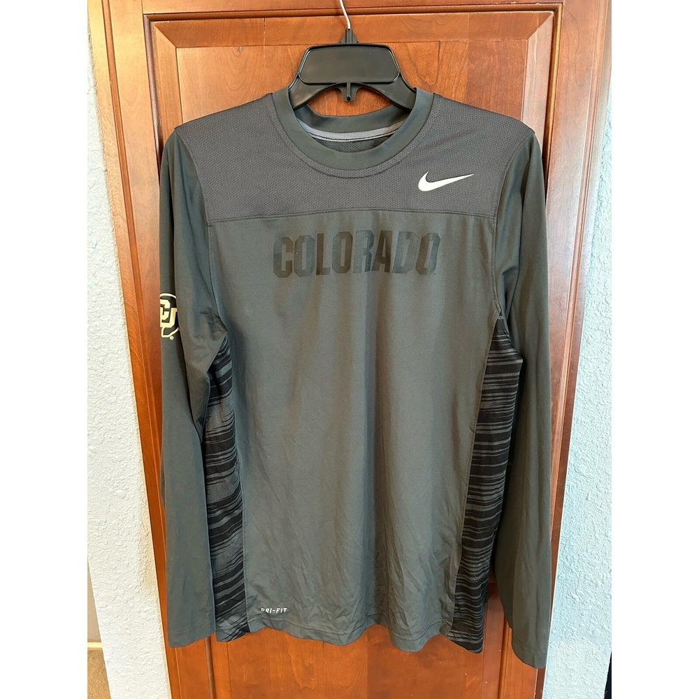 Men's Nike Dri-Fit CU Buffs Colorado Buffaloes Gray Long Sleeve Tee T-Shirt Sz S